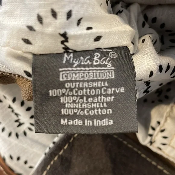 Myra Bag Boho Lace Print Upcycled Canvas and Genuine Leather Tote - Picture 5 of 5